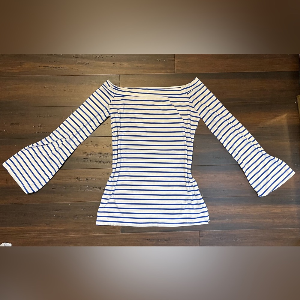 Silky Soft 70s Bell Sleeve Off-Shoulder Striped Top